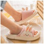 Pantuflas de lino y algodón diseño Conejito antideslizantes