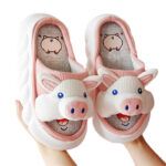 Pantuflas de Lino y Algodón Diseño Cerdito Antideslizantes