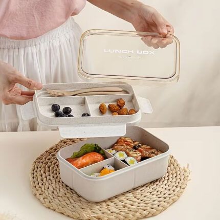 Lonchera + 2 Porta Comidas + Cubiertos En Fibra De Trigo