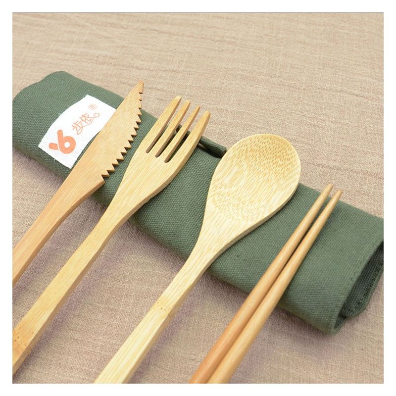 Cubiertos Bambu + Estuche de tela