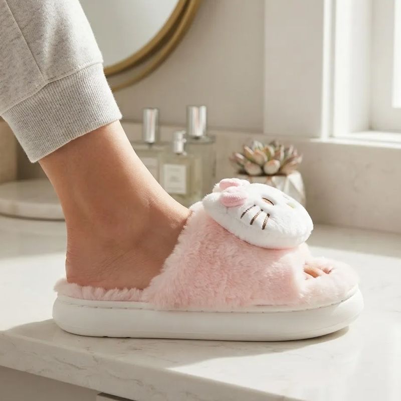 Pantuflas De Lino Y Algodón Hello Kitty Peluche